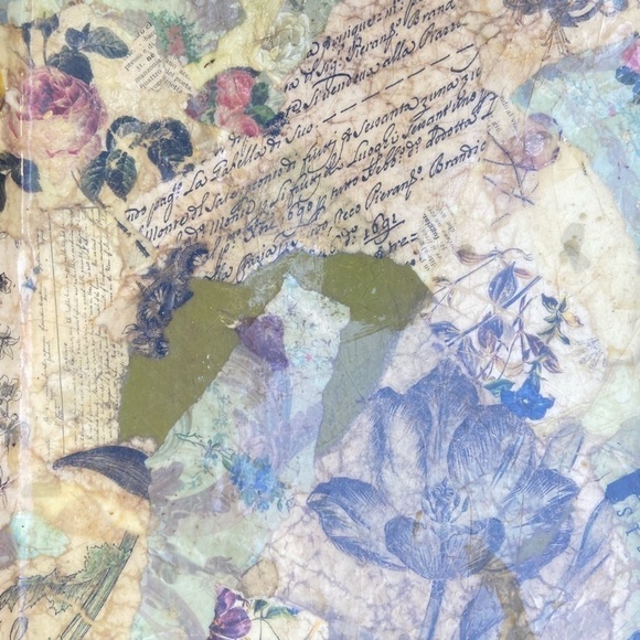 Artisan made table tray signed romantic floral print deco page effect 10 x 30 in - Picture 3 of 4